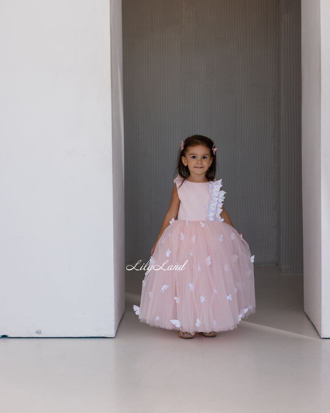 Fleur Girl Long Dress with Butterflies in Blush Pink