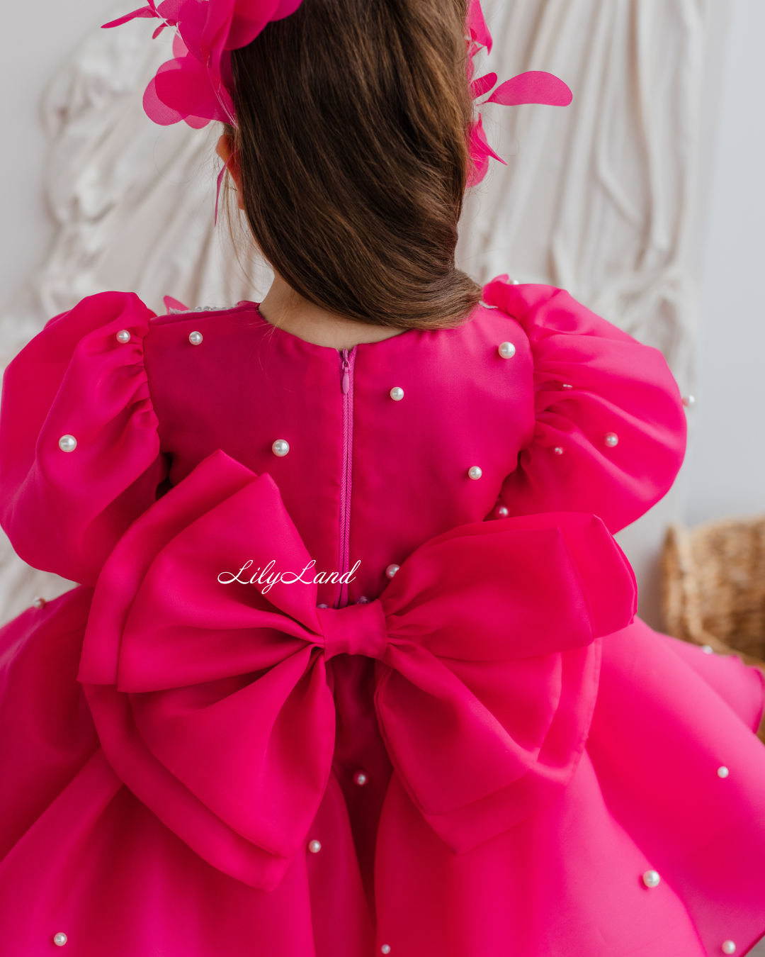 Mia Baby Girl Dress with Floral Appliqué in Raspberry