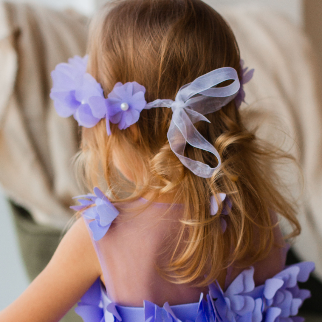 Girl Headband with Butterflies and Flowers in Blush Pink