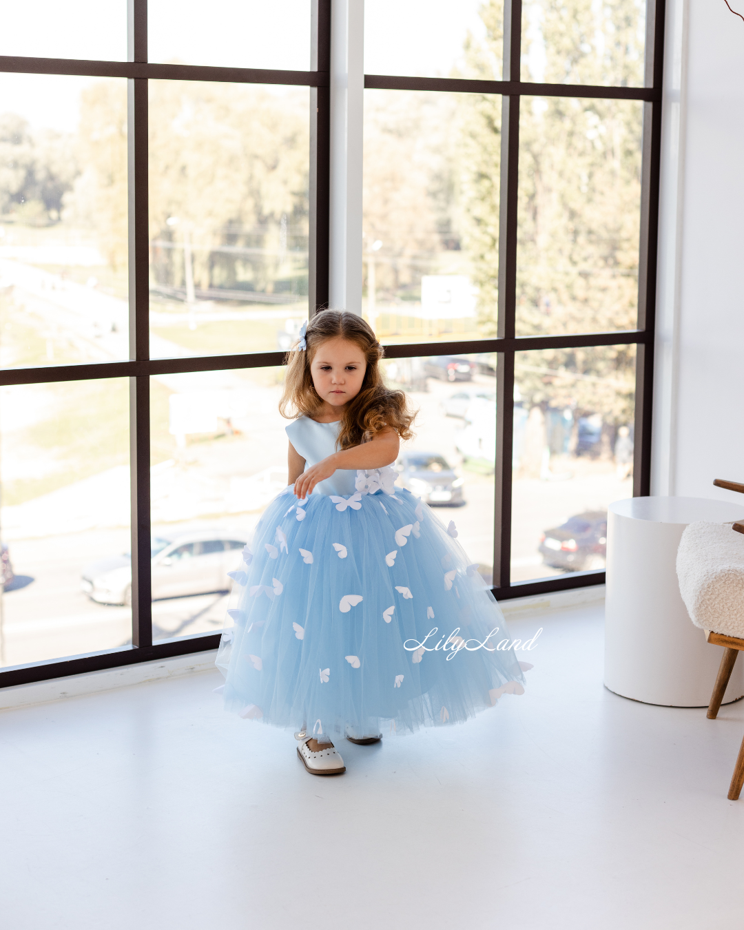 Fleur Girl Long Dress with Butterflies in Blue