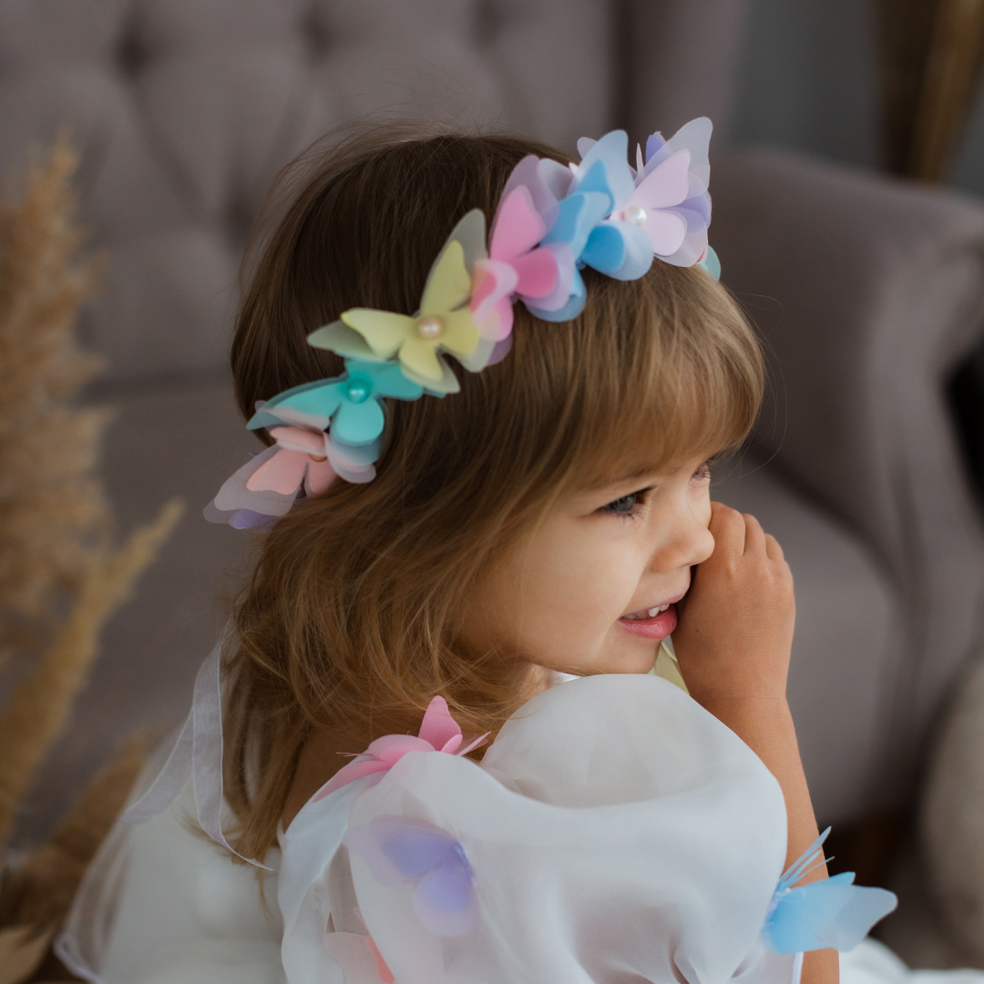 Girl Headband with Multicolored Butterflies
