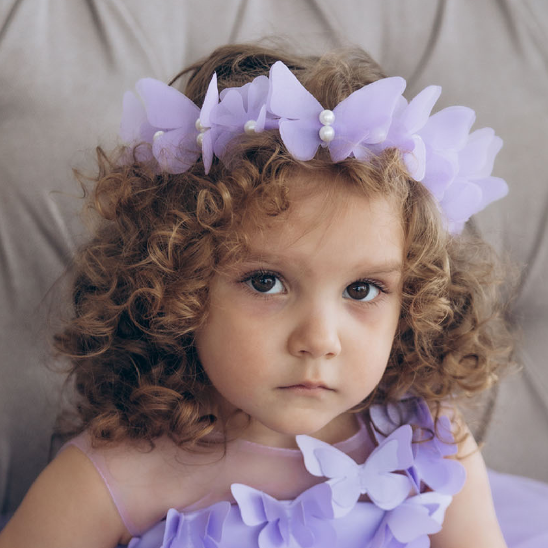 Girl Headband with Butterflies and Flowers in Blue