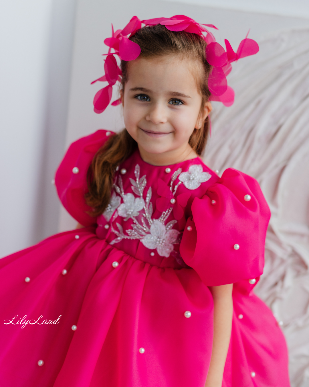 Mia Baby Girl Dress with Floral Appliqué in Raspberry