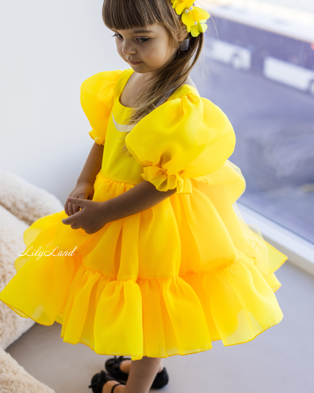 Marseille Puffy Tutu Girl Dress in Bright Neon Yellow