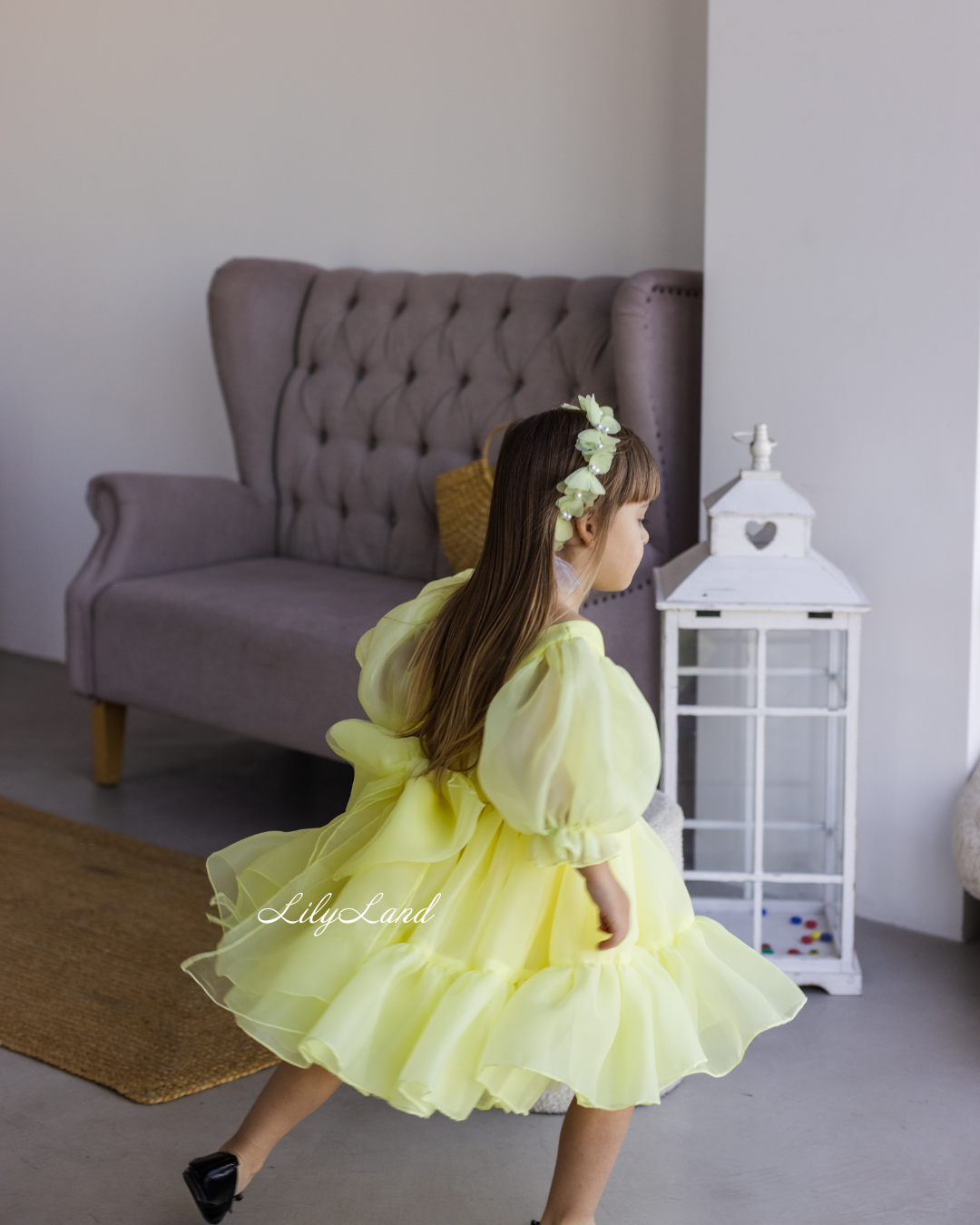 Marseille Puffy Tutu Girl Dress in Light Yellow