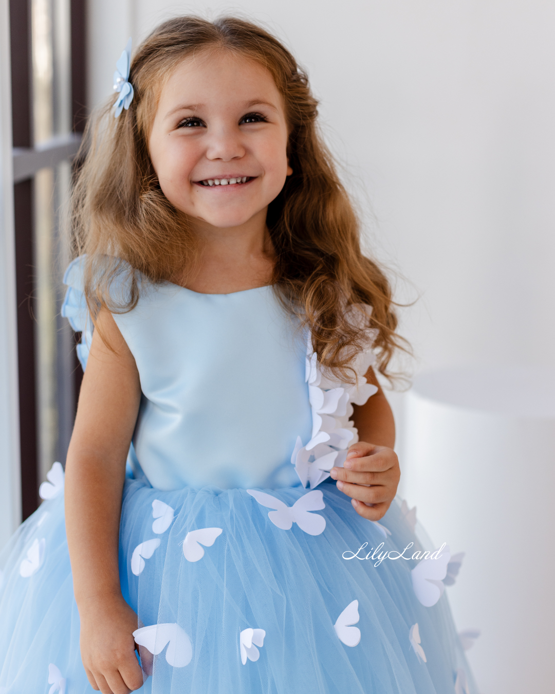 Fleur Girl Long Dress with Butterflies in Blue