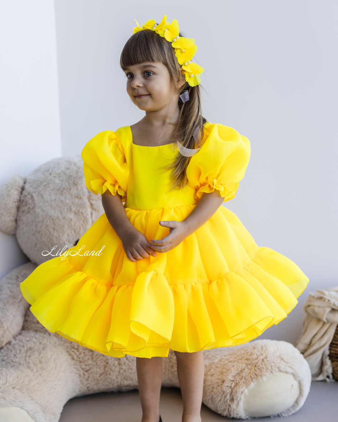 Marseille Puffy Tutu Girl Dress in Bright Neon Yellow