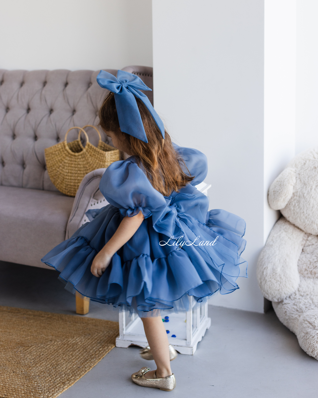 Marseille Puffy Girl Dress in Navy Blue