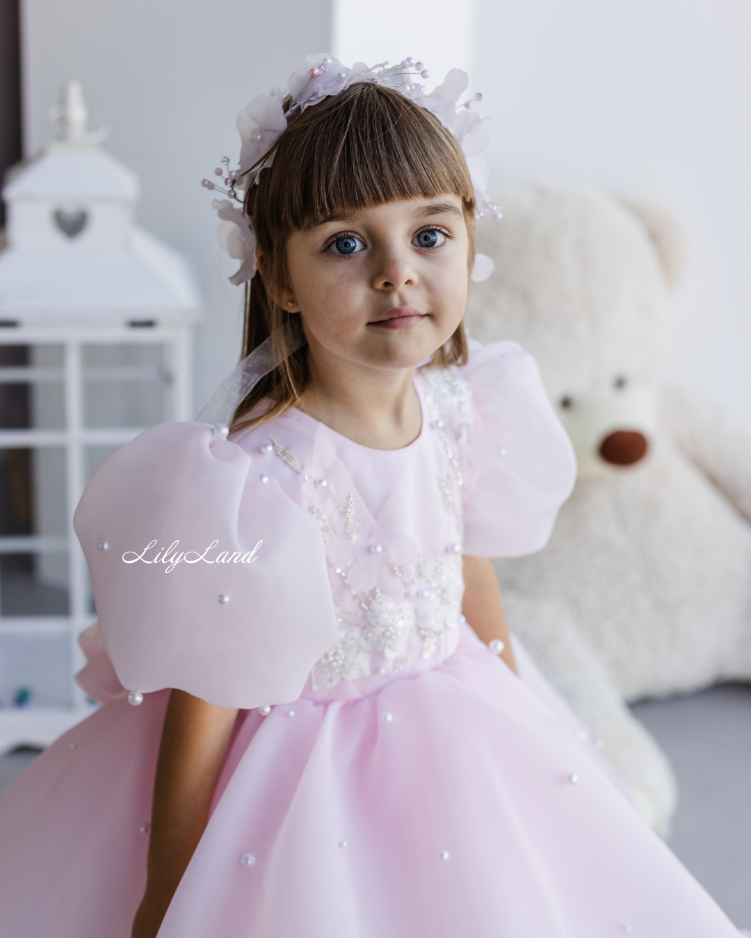 Mia Baby Girl Dress with Floral Appliqué in Light Pink