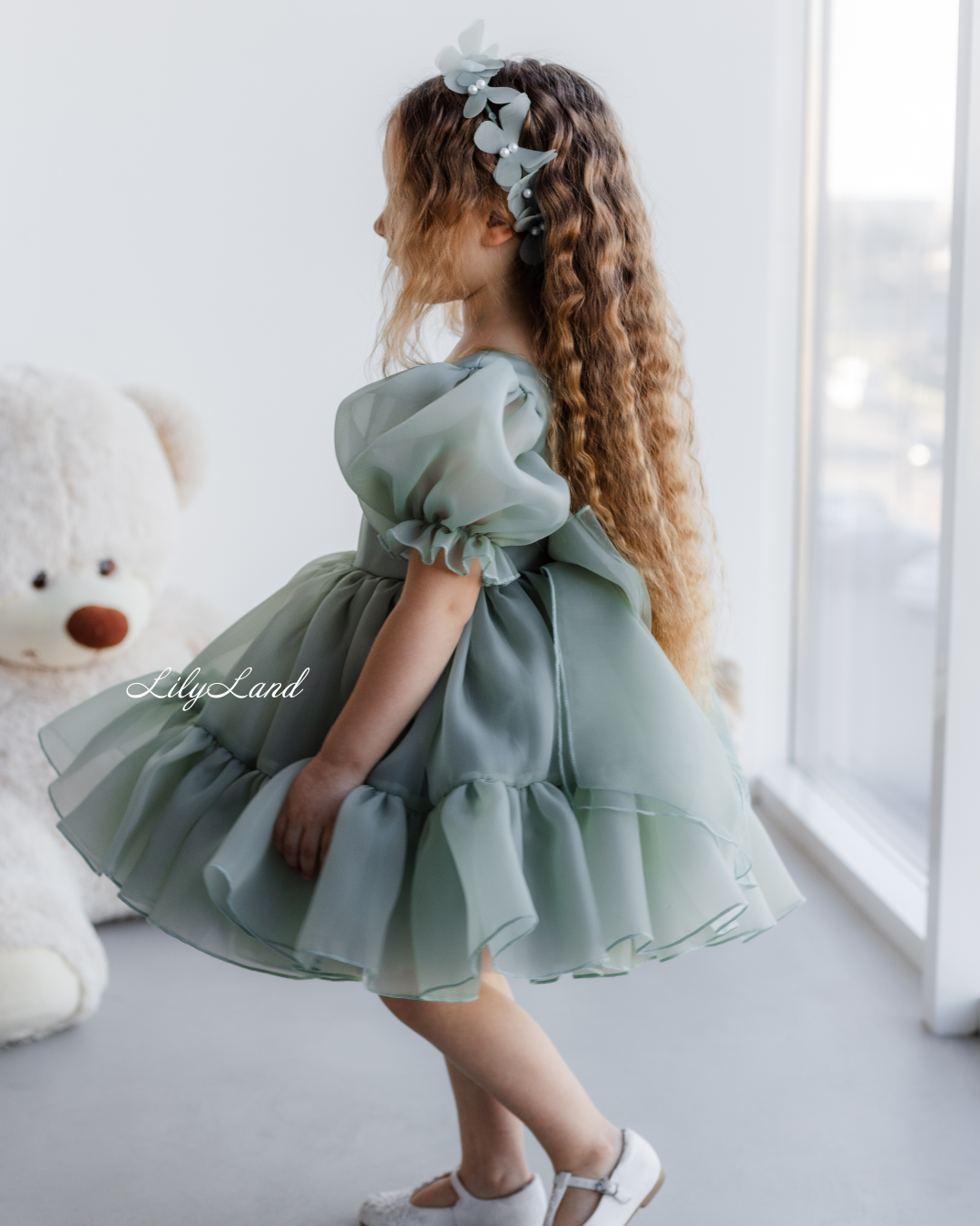 Marseille Puffy Tutu Girl Dress in Sage Green