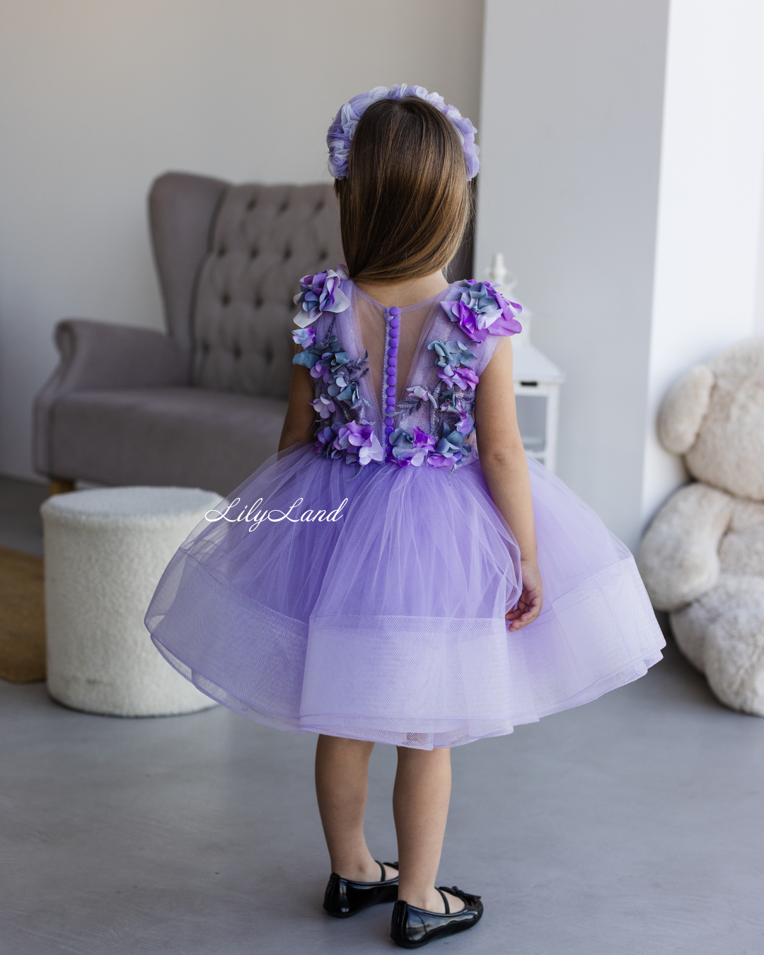 Hawaii Girls Dress with Purple Flower Lace in Lavender