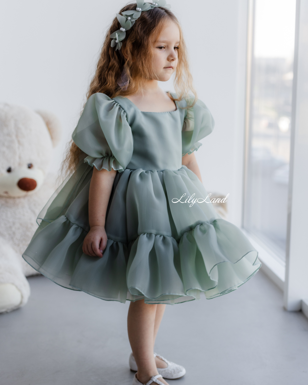Marseille Puffy Tutu Girl Dress in Sage Green