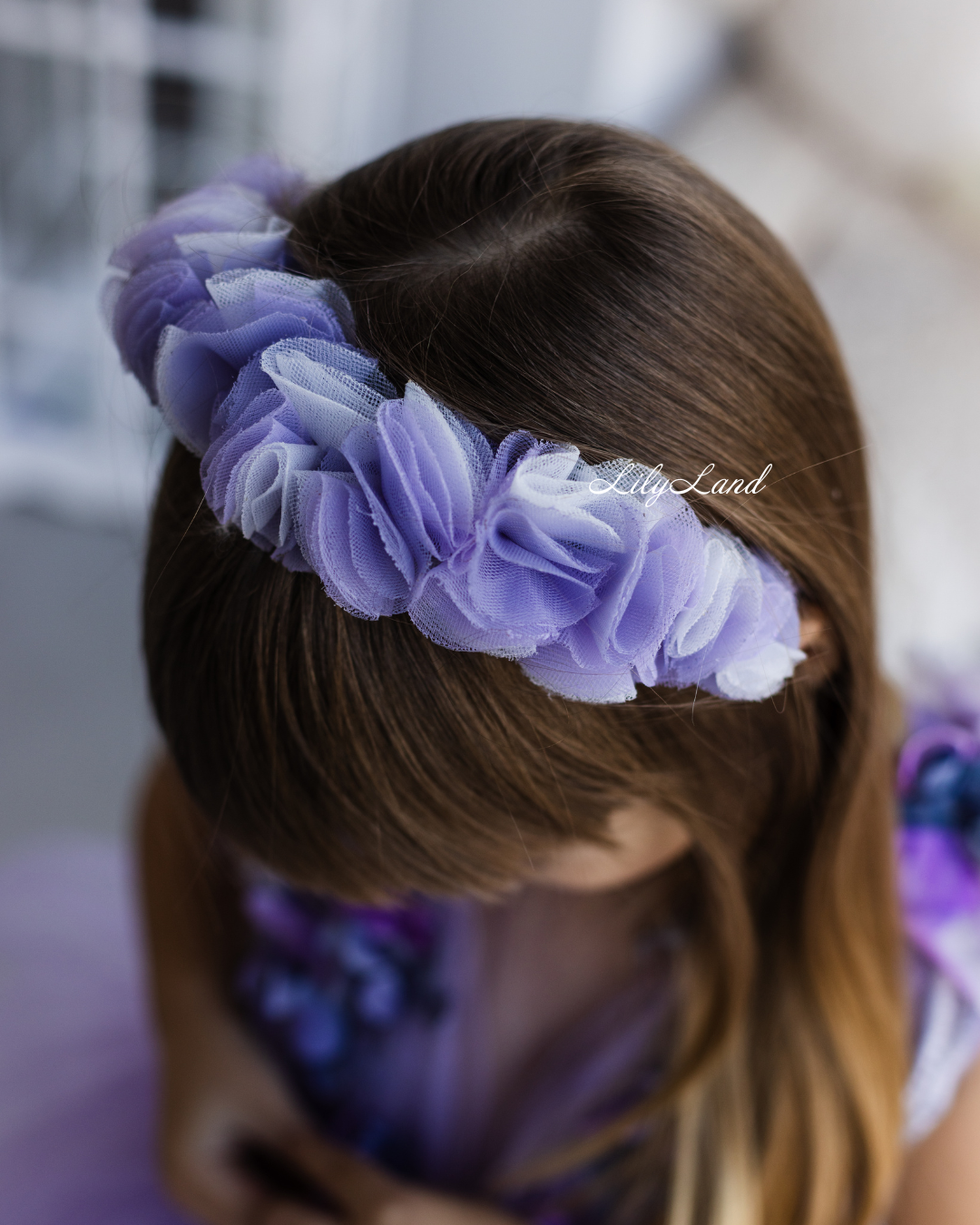 Hawaii Girls Dress with Purple Flower Lace in Lavender