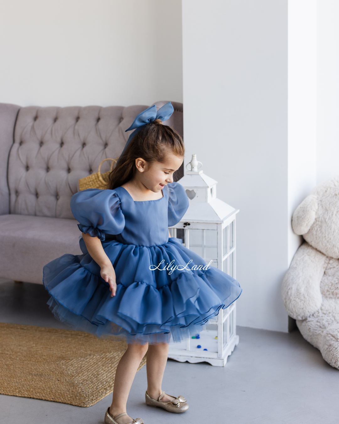 Marseille Puffy Girl Dress in Navy Blue