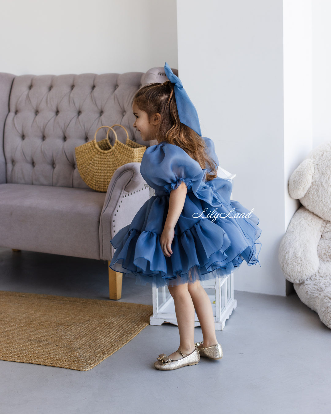 Marseille Puffy Girl Dress in Navy Blue