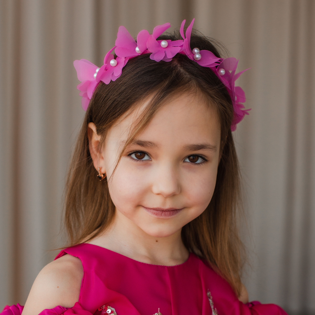 Girl Headband with Butterflies and Flowers in Blue