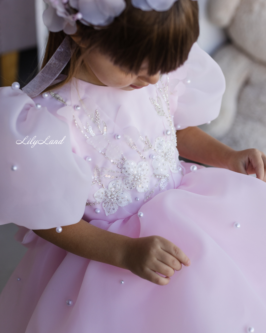 Mia Baby Girl Dress with Floral Appliqué in Light Pink