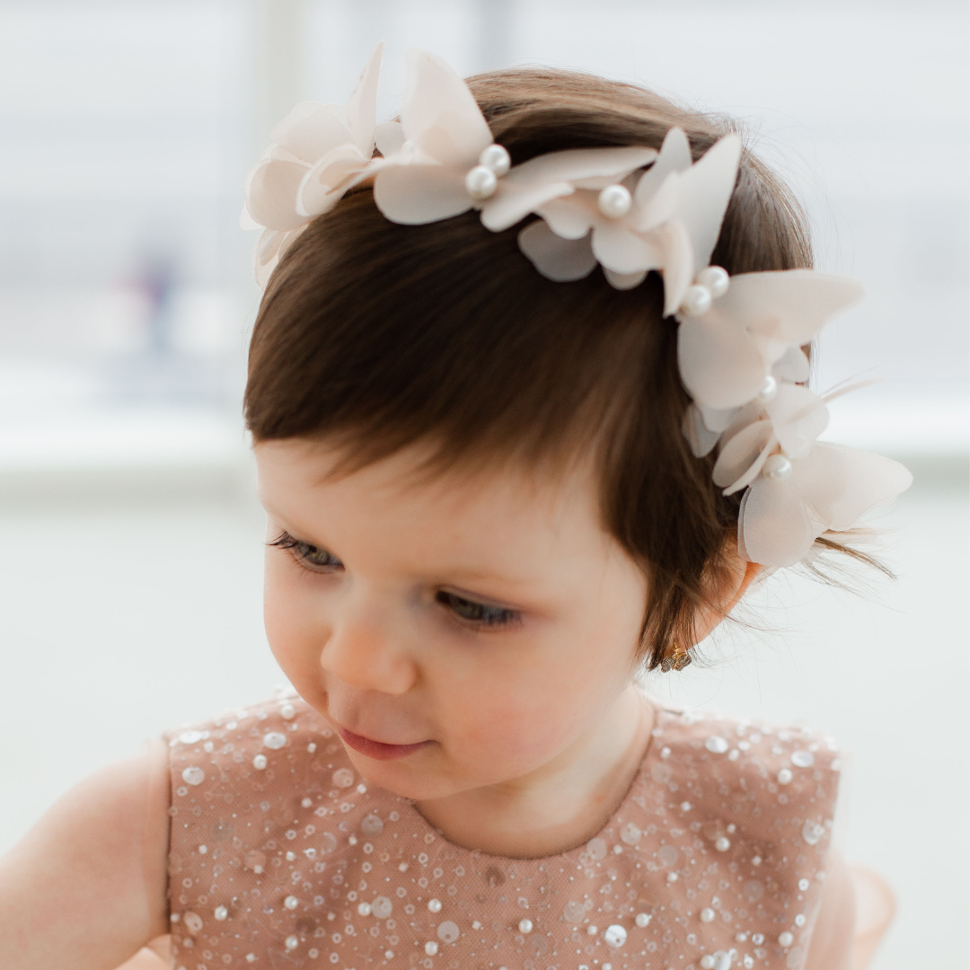 Girl Headband with Butterflies and Flowers in Blue