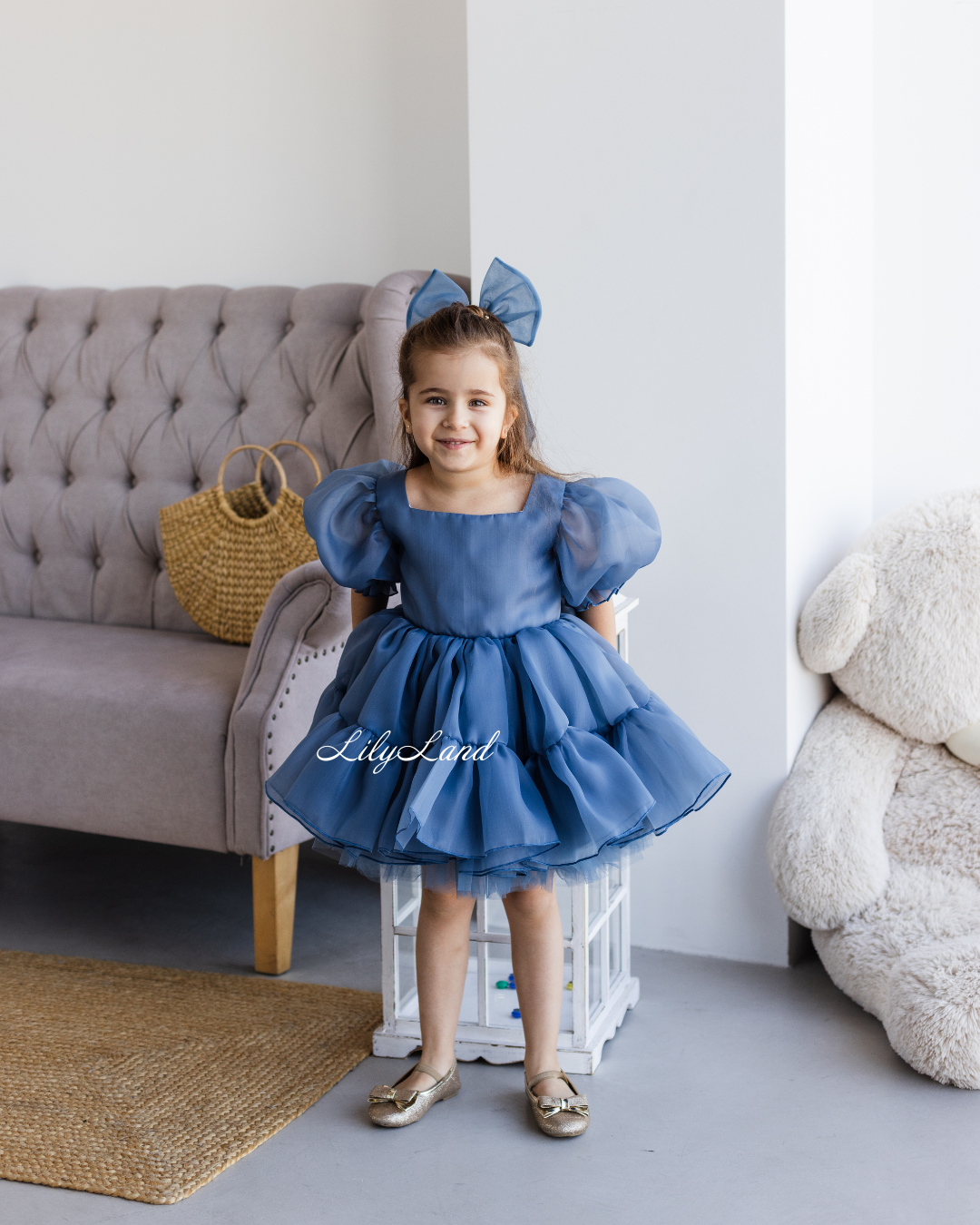 Marseille Puffy Girl Dress in Navy Blue