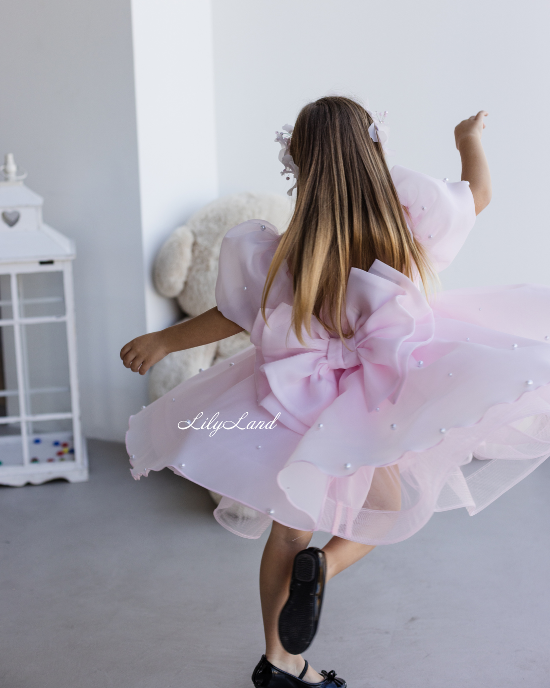 Mia Baby Girl Dress with Floral Appliqué in Light Pink