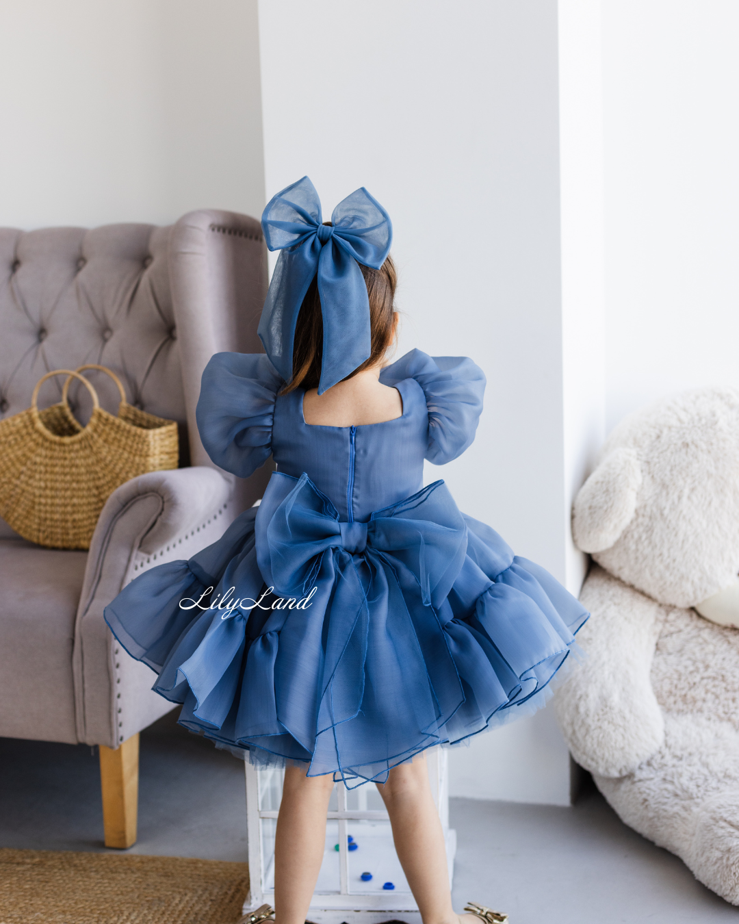 Marseille Puffy Girl Dress in Navy Blue