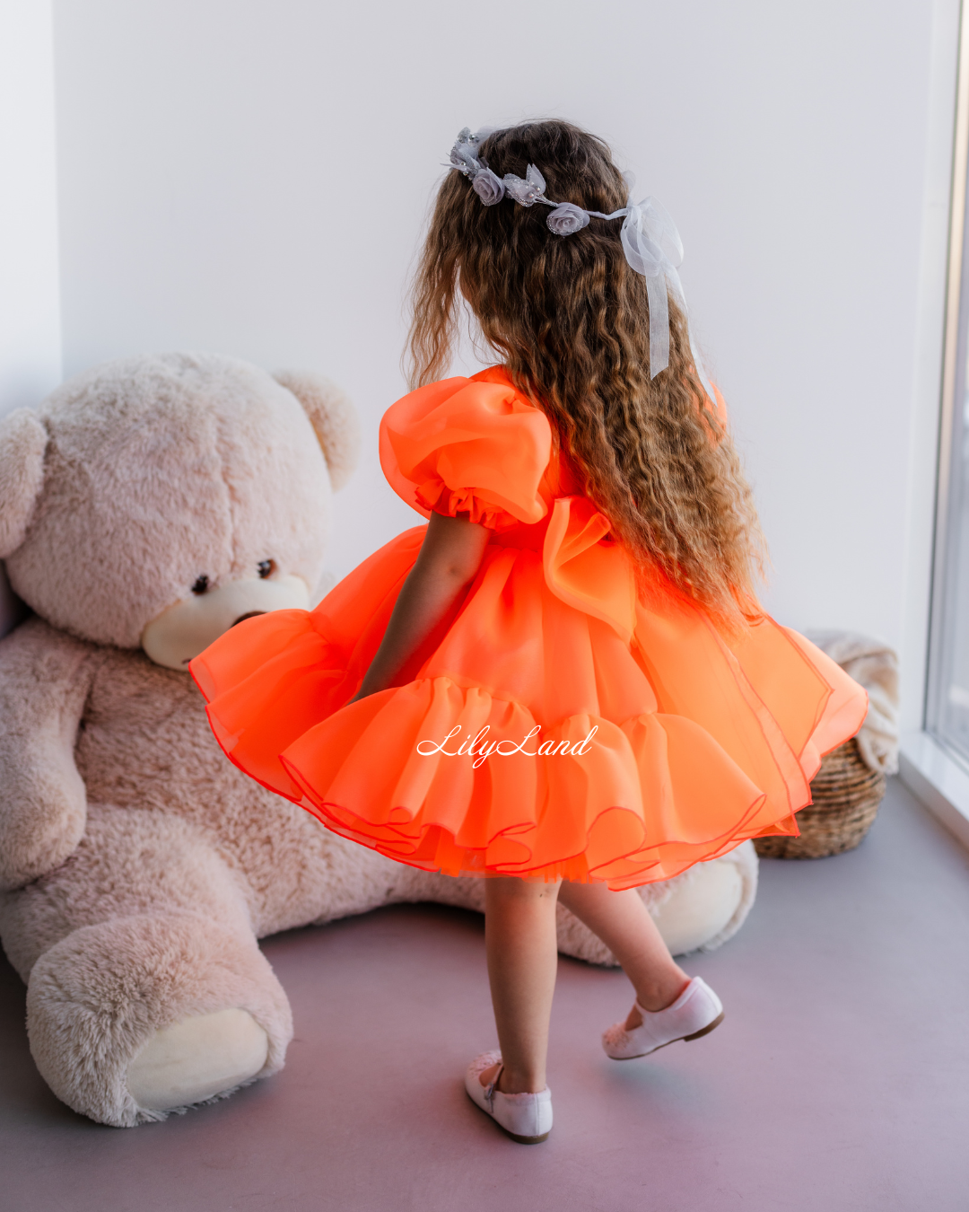 Marseille Puffy Tutu Girl Dress in Bright Neon Orange