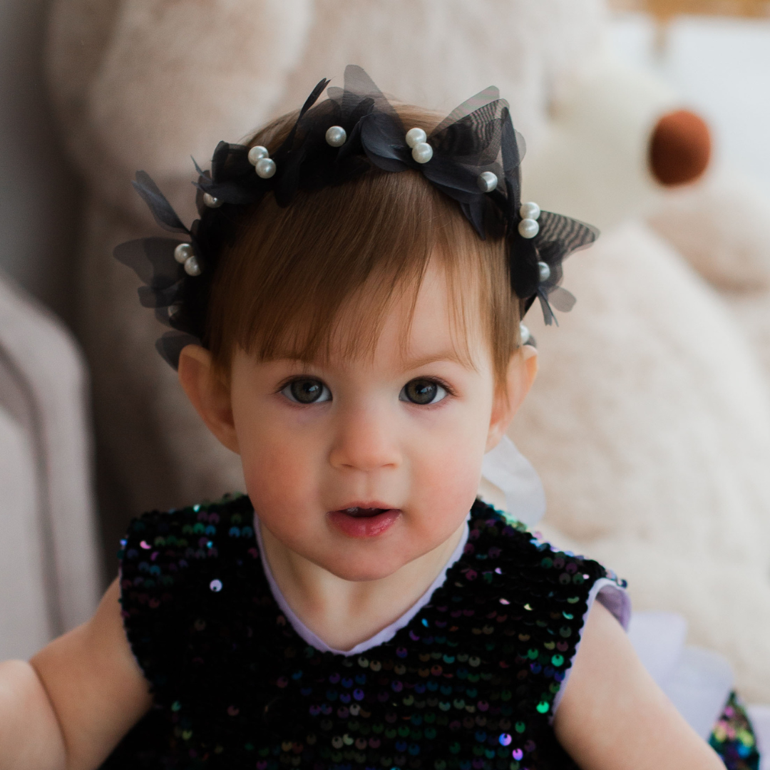 Girl Headband with Butterflies and Flowers in Blue