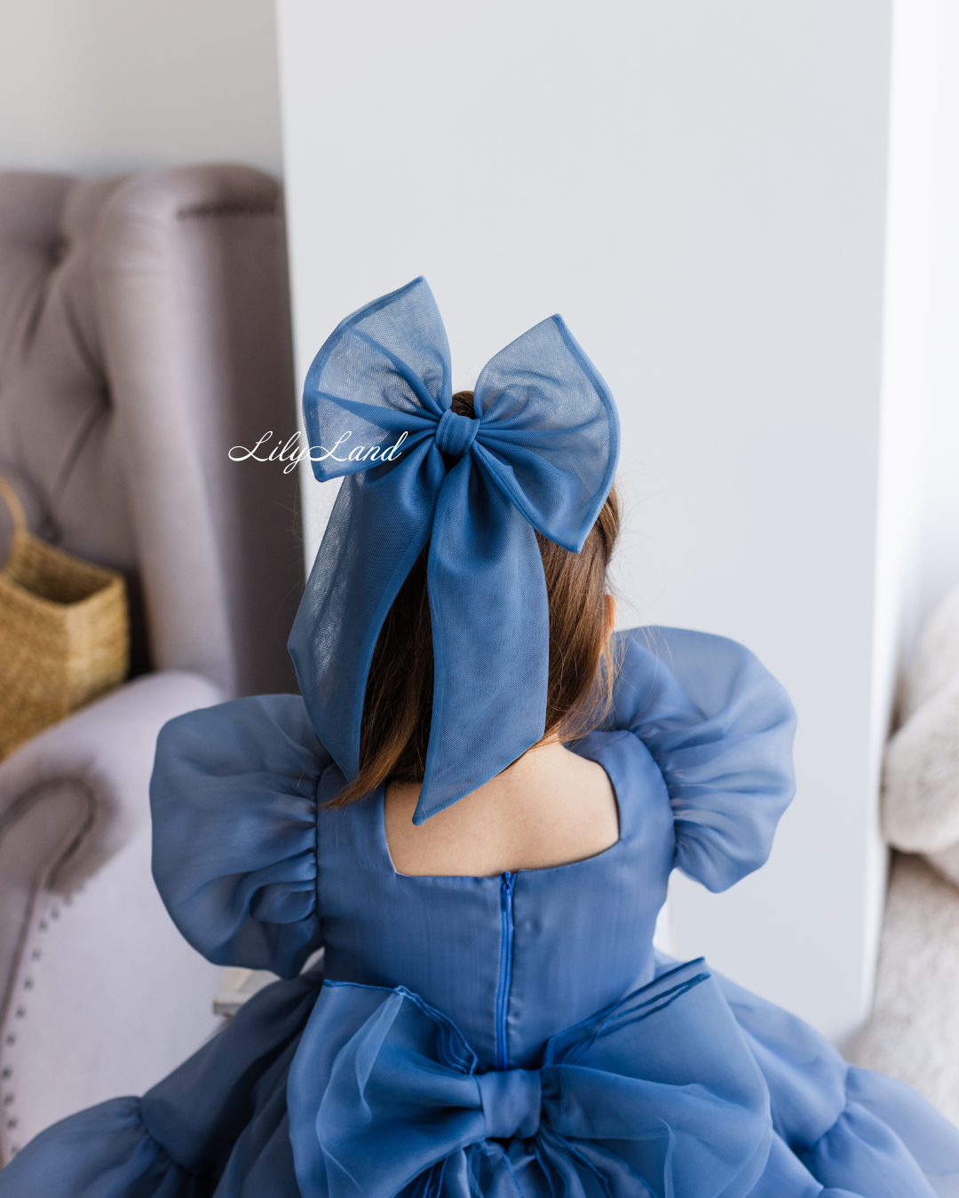 Marseille Puffy Girl Dress in Navy Blue