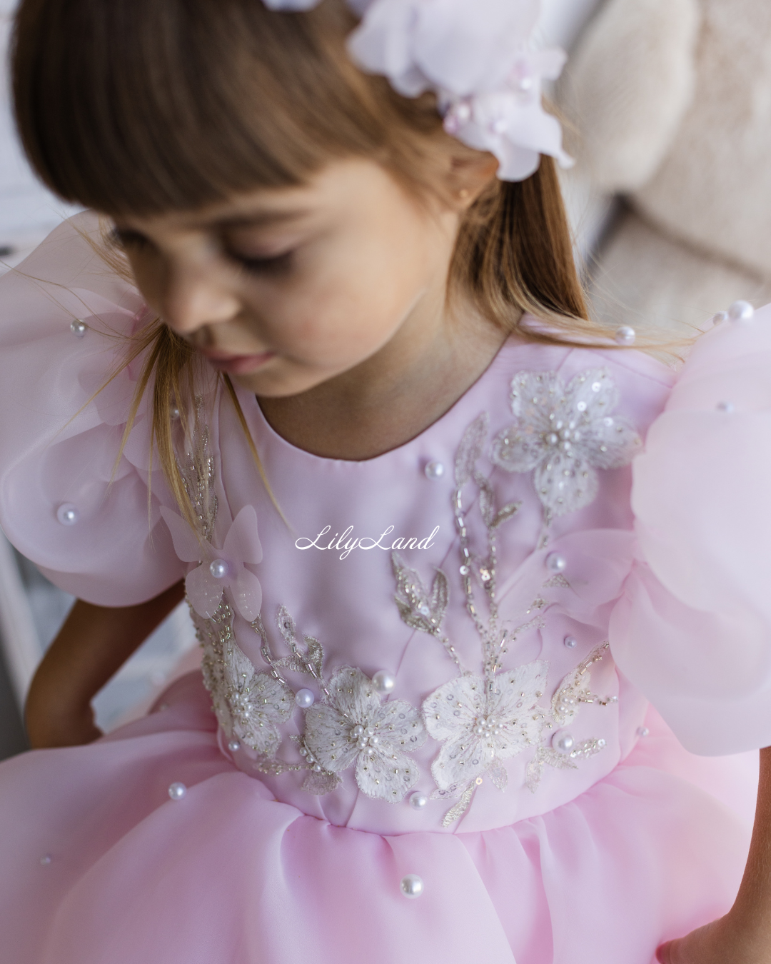 Mia Baby Girl Dress with Floral Appliqué in Light Pink