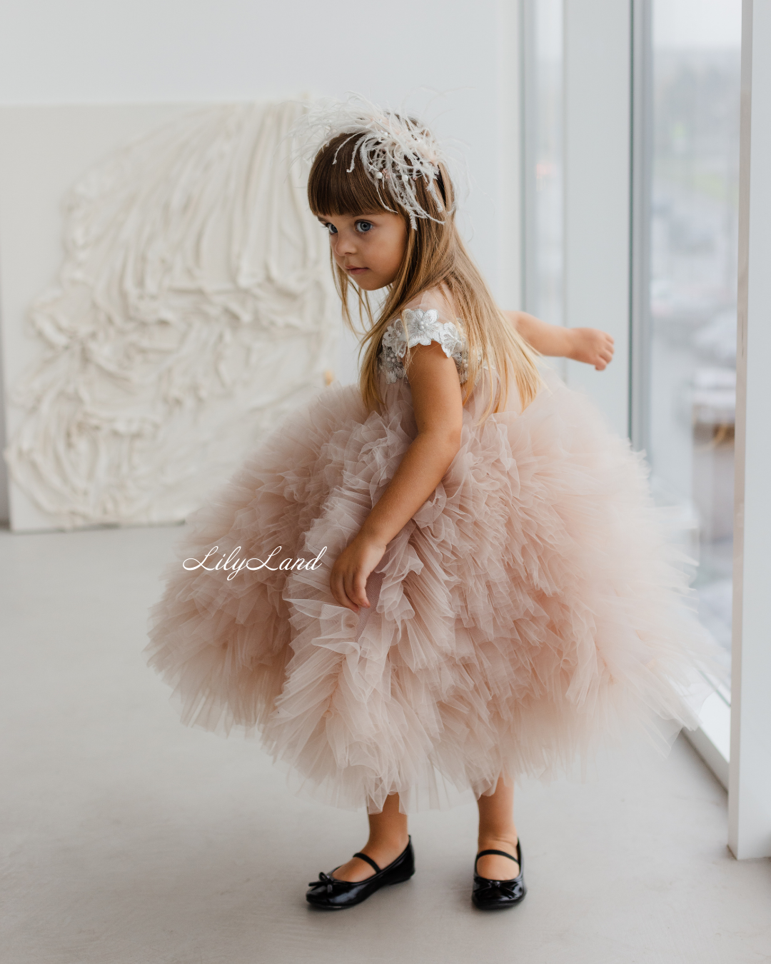 Lel Girl Ruffles Dress in Cappuccino with Flower Lace