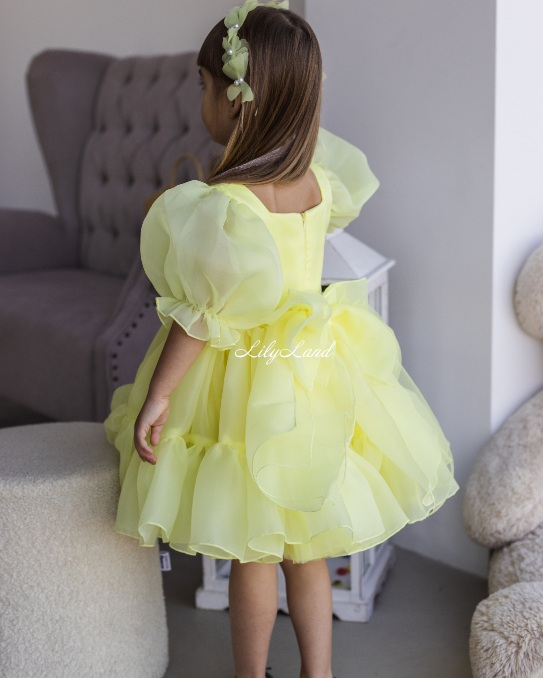 Marseille Puffy Tutu Girl Dress in Light Yellow