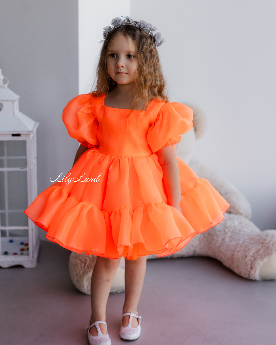 Marseille Puffy Tutu Girl Dress in Bright Neon Orange