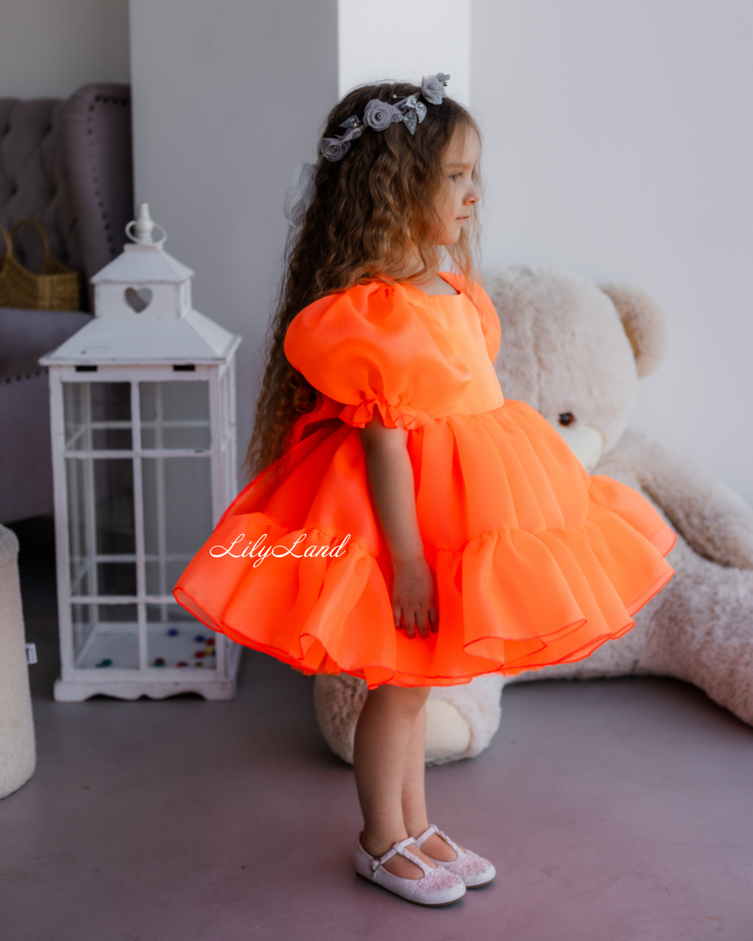 Marseille Puffy Tutu Girl Dress in Bright Neon Orange