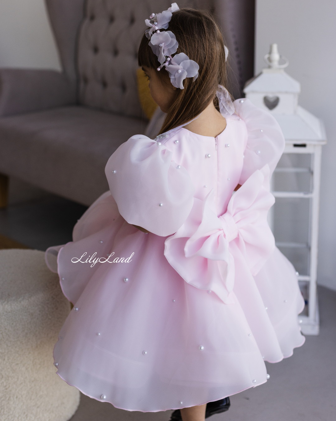 Mia Baby Girl Dress with Floral Appliqué in Light Pink