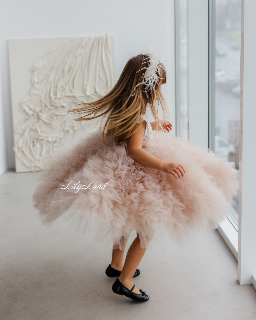 Lel Girl Ruffles Dress in Cappuccino with Flower Lace