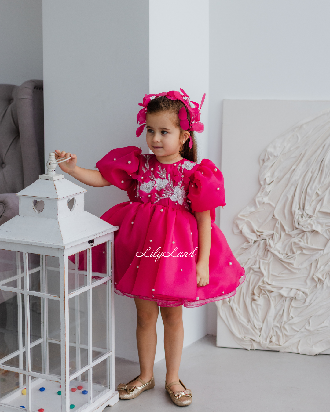 Mia Baby Girl Dress with Floral Appliqué in Raspberry
