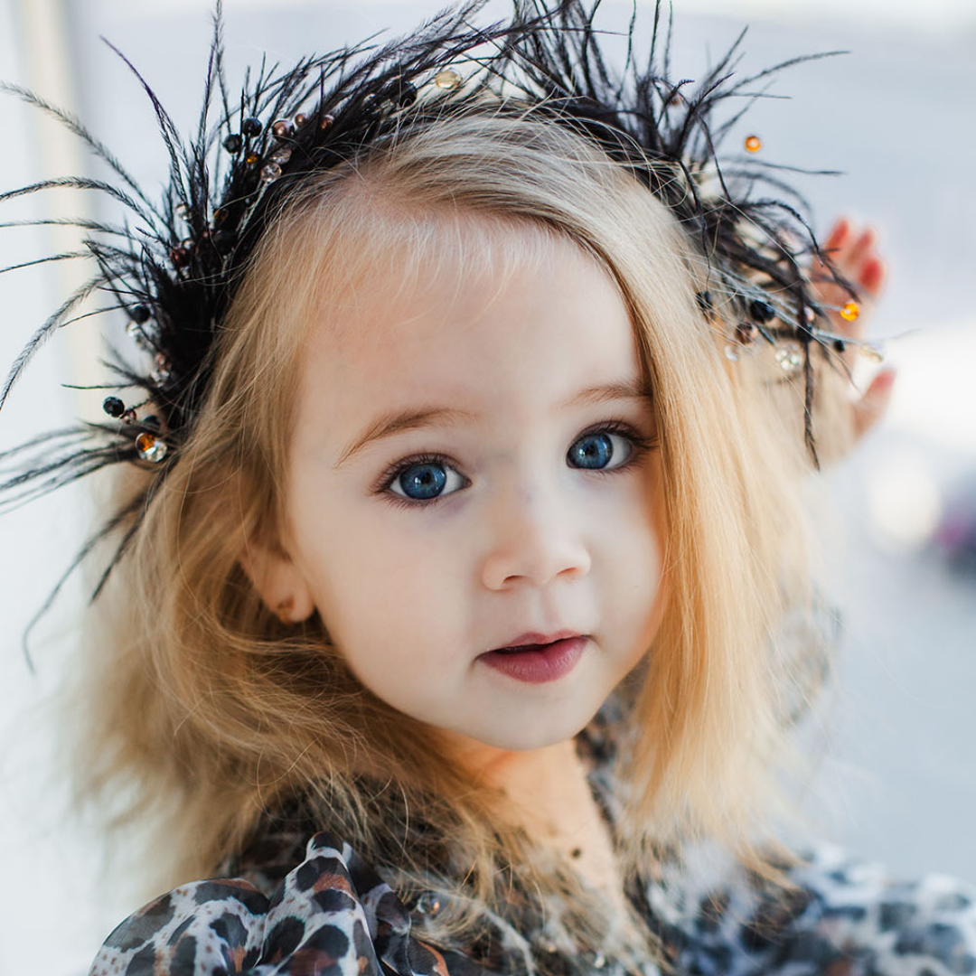Girl Hair Hoop With Black Ostrich Feather and Beads