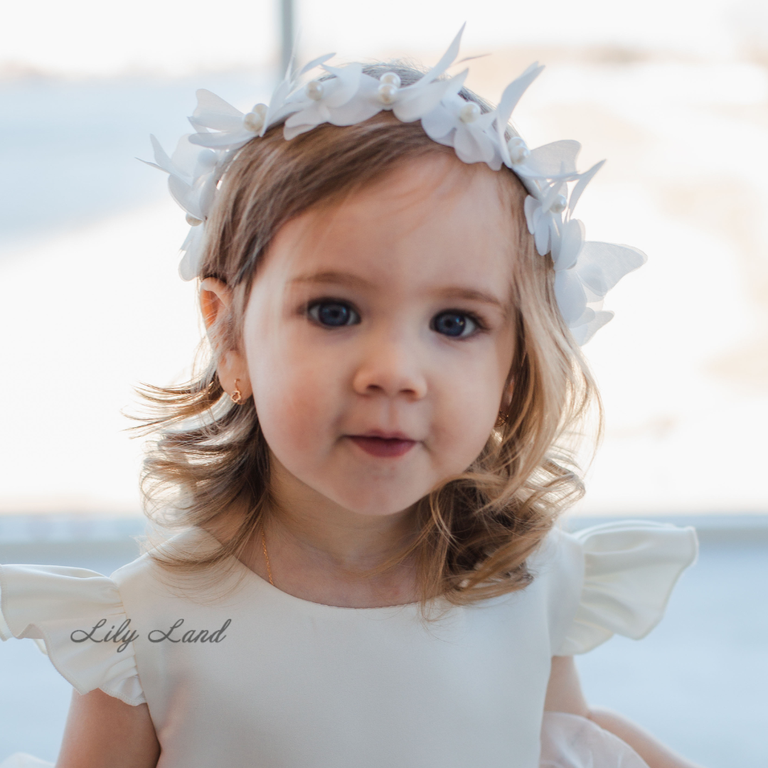 Girl Headband with Butterflies and Flowers in White