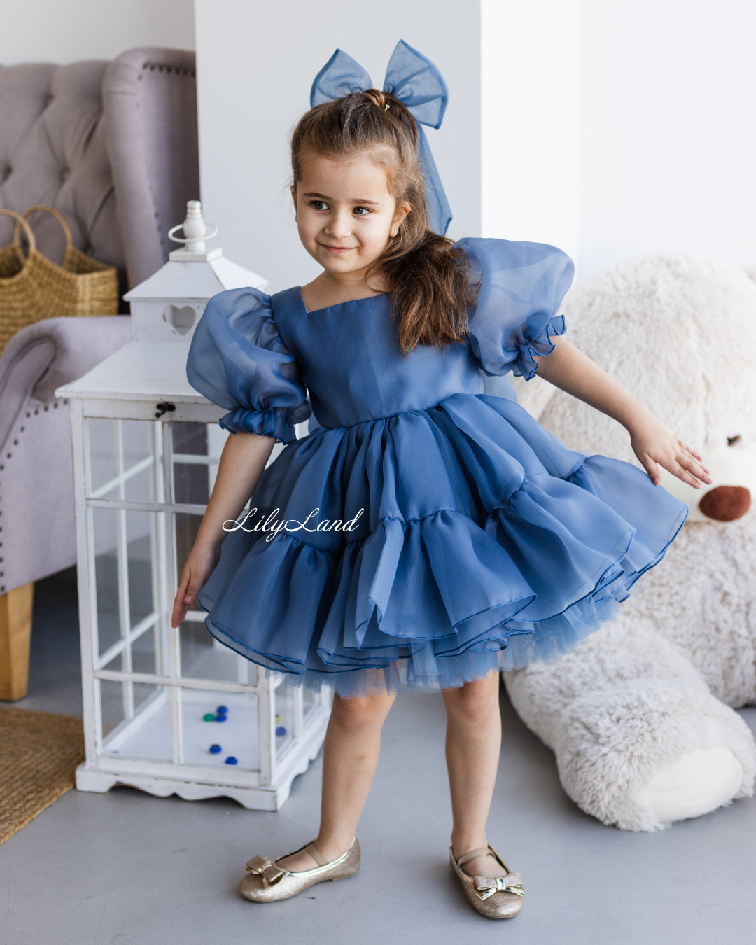 Marseille Puffy Girl Dress in Navy Blue