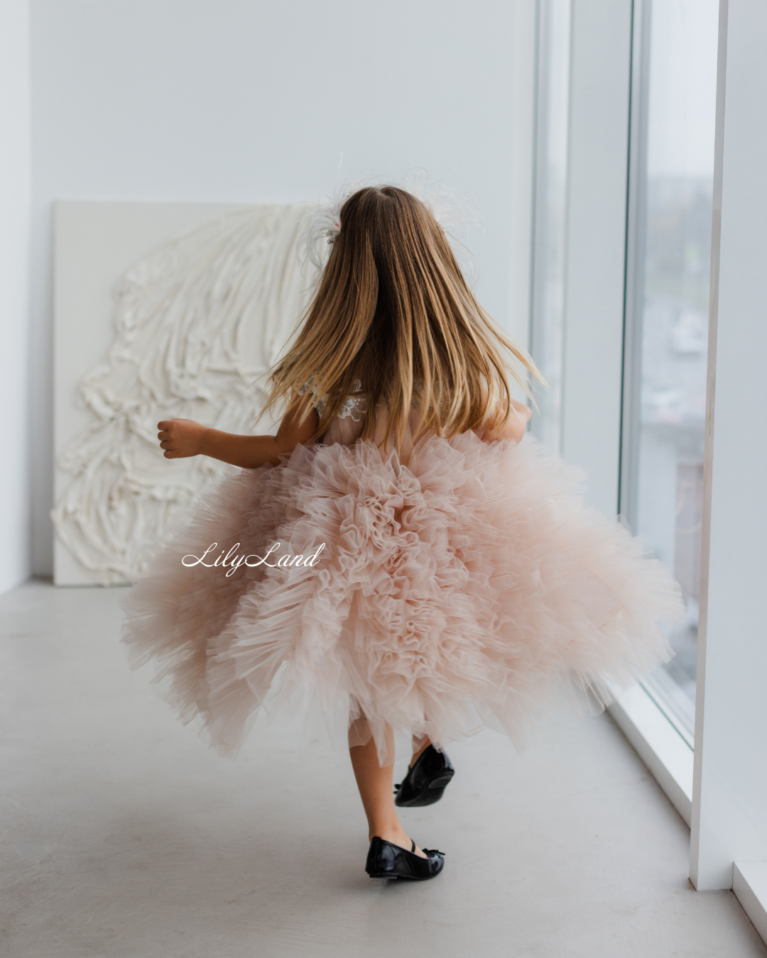 Lel Girl Ruffles Dress in Cappuccino with Flower Lace