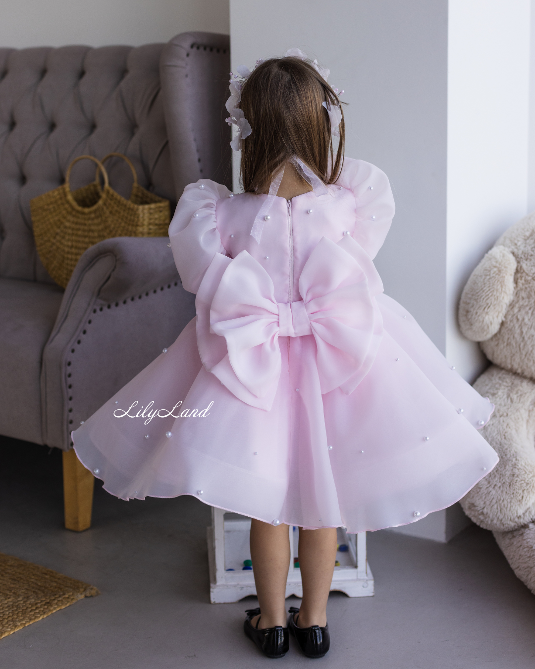 Mia Baby Girl Dress with Floral Appliqué in Light Pink