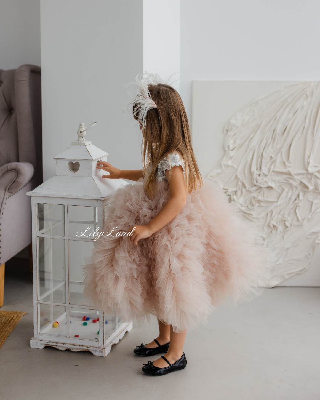 Lel Girl Ruffles Dress in Cappuccino with Flower Lace