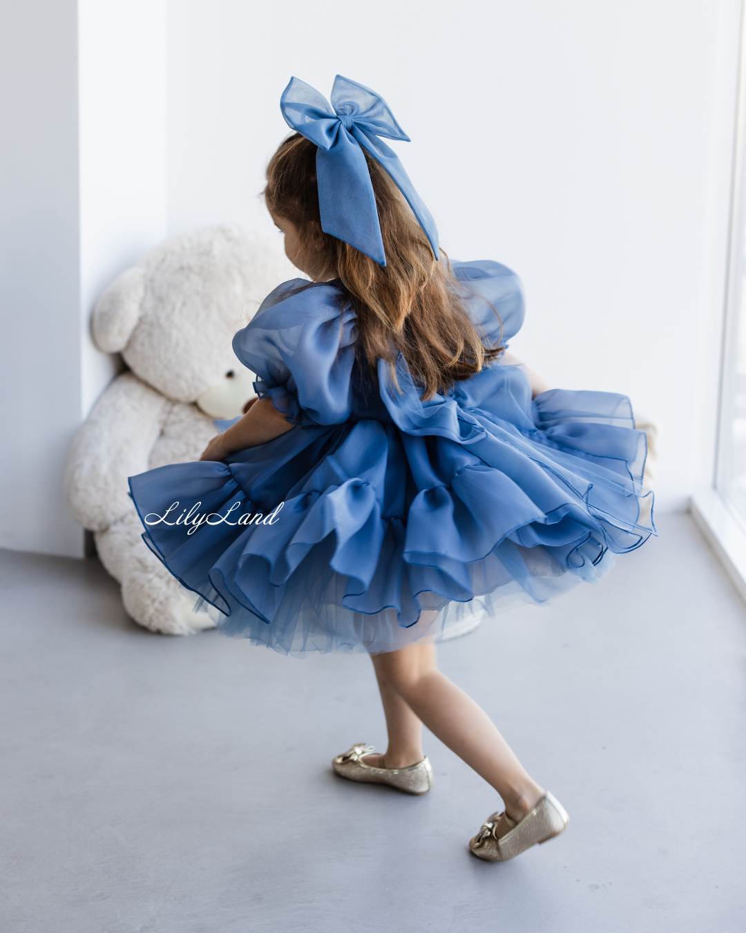 Marseille Puffy Girl Dress in Navy Blue
