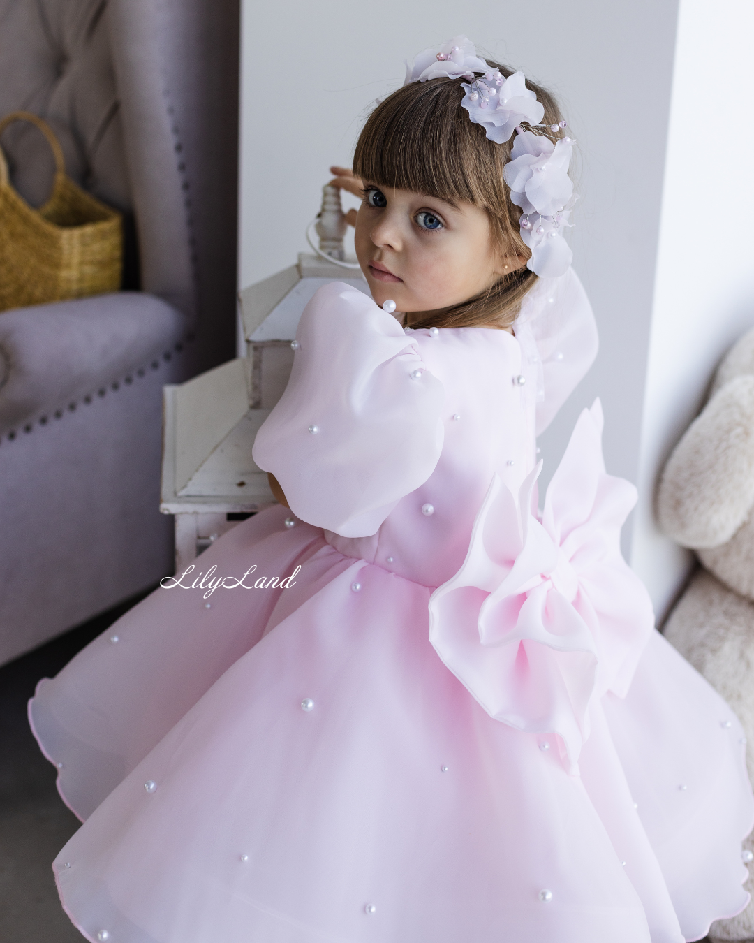 Mia Baby Girl Dress with Floral Appliqué in Light Pink