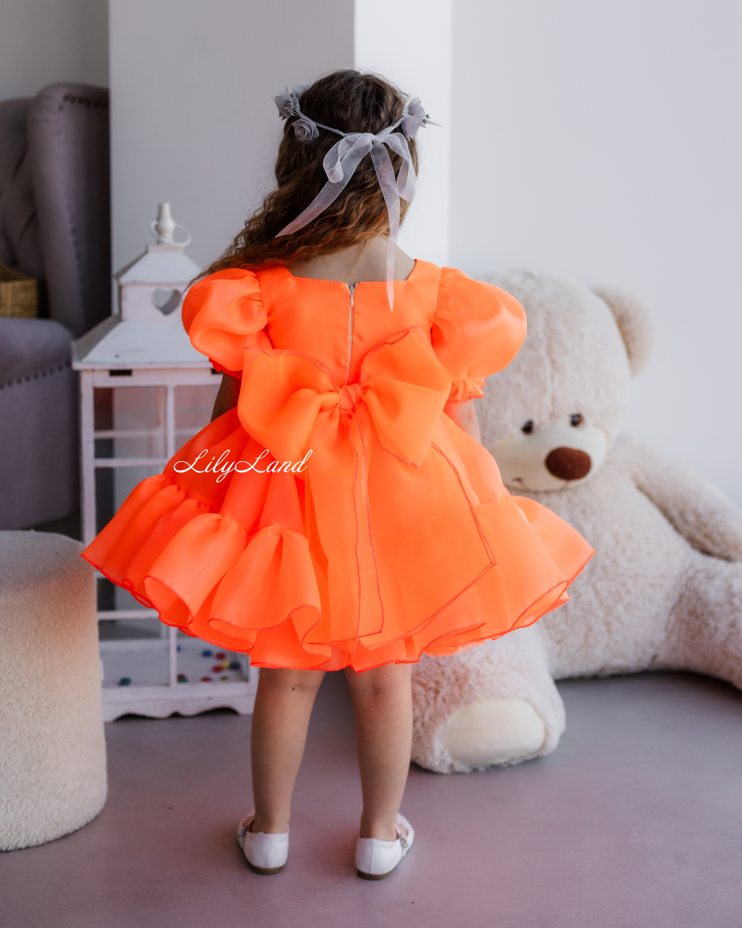 Marseille Puffy Tutu Girl Dress in Bright Neon Orange