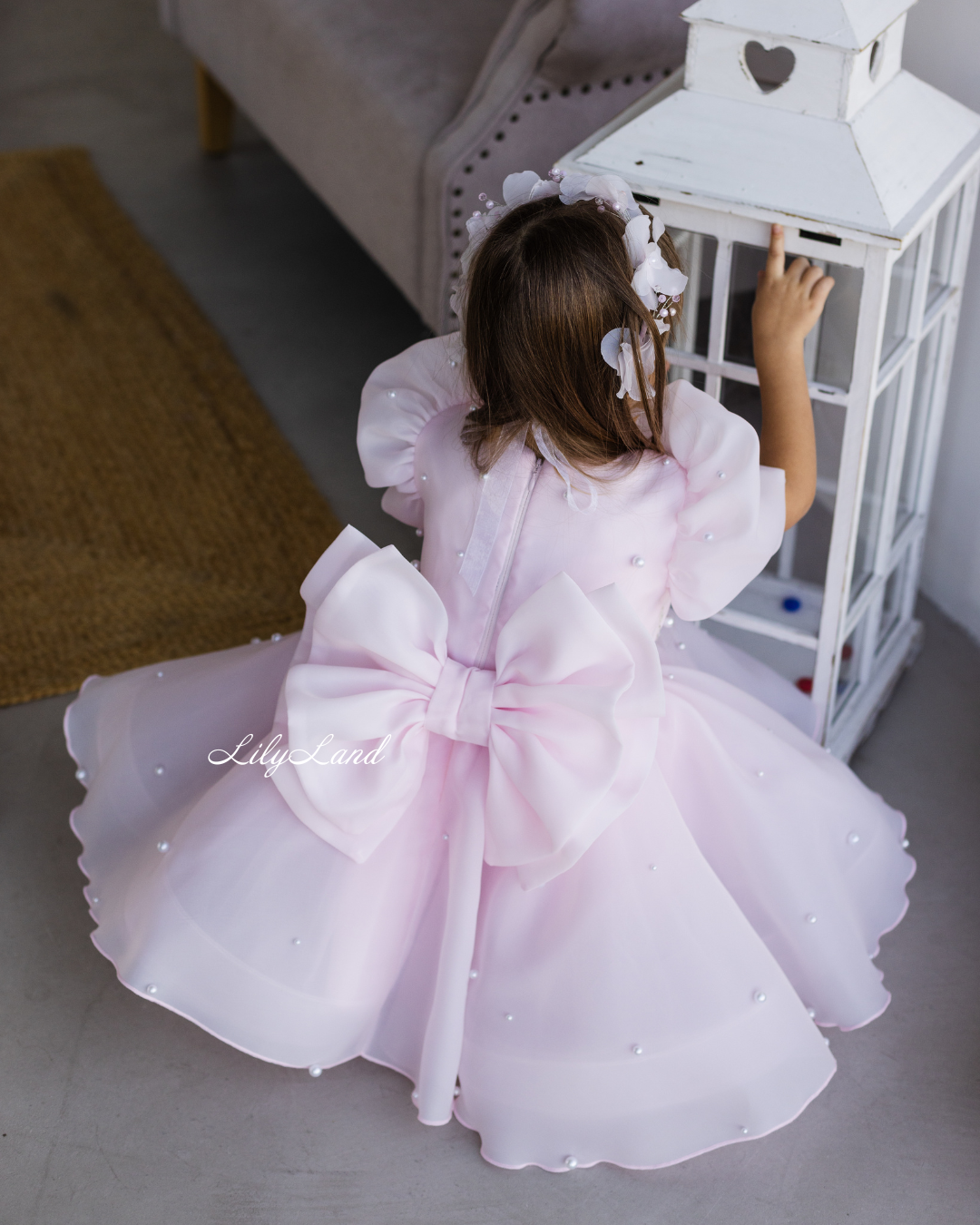 Mia Baby Girl Dress with Floral Appliqué in Light Pink