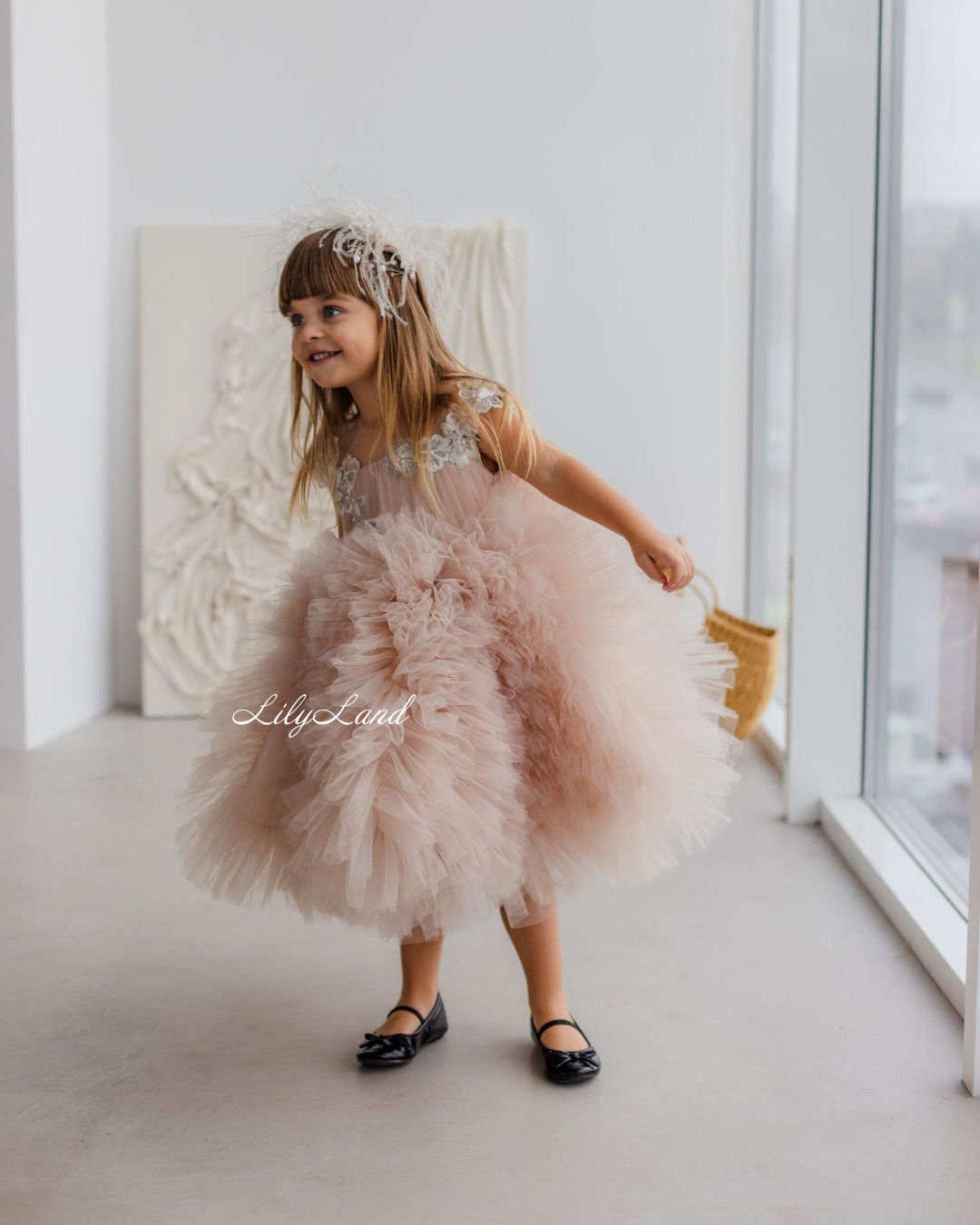 Lel Girl Ruffles Dress in Cappuccino with Flower Lace