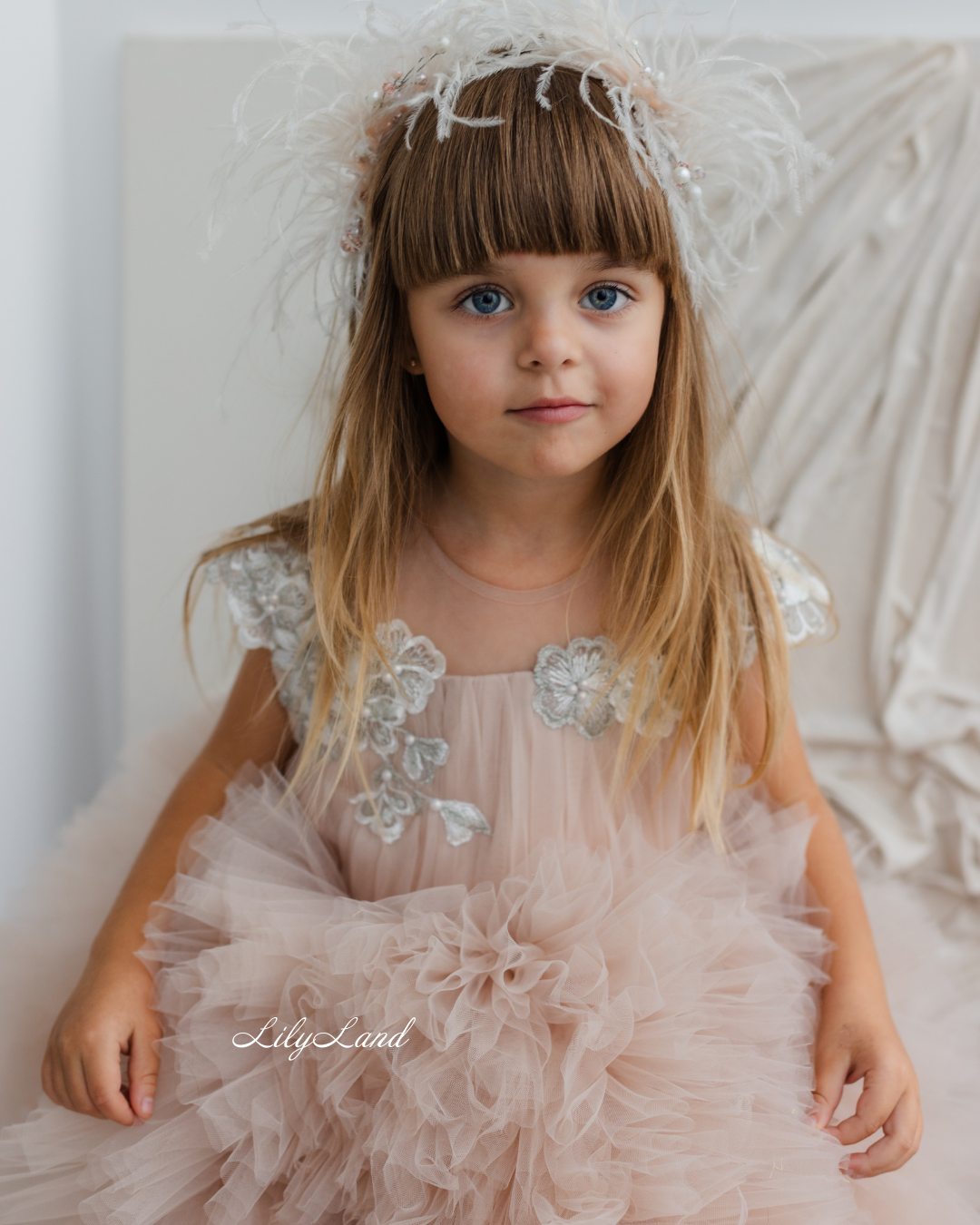Lel Girl Ruffles Dress in Cappuccino with Flower Lace