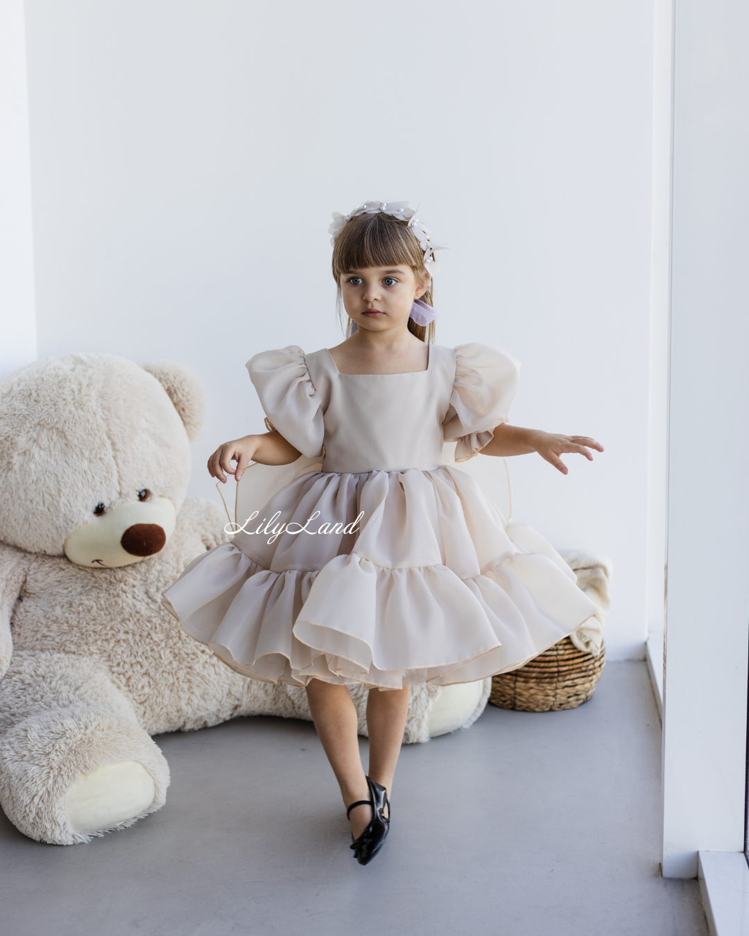 Marseille Puffy Tutu Girl Dress in Beige