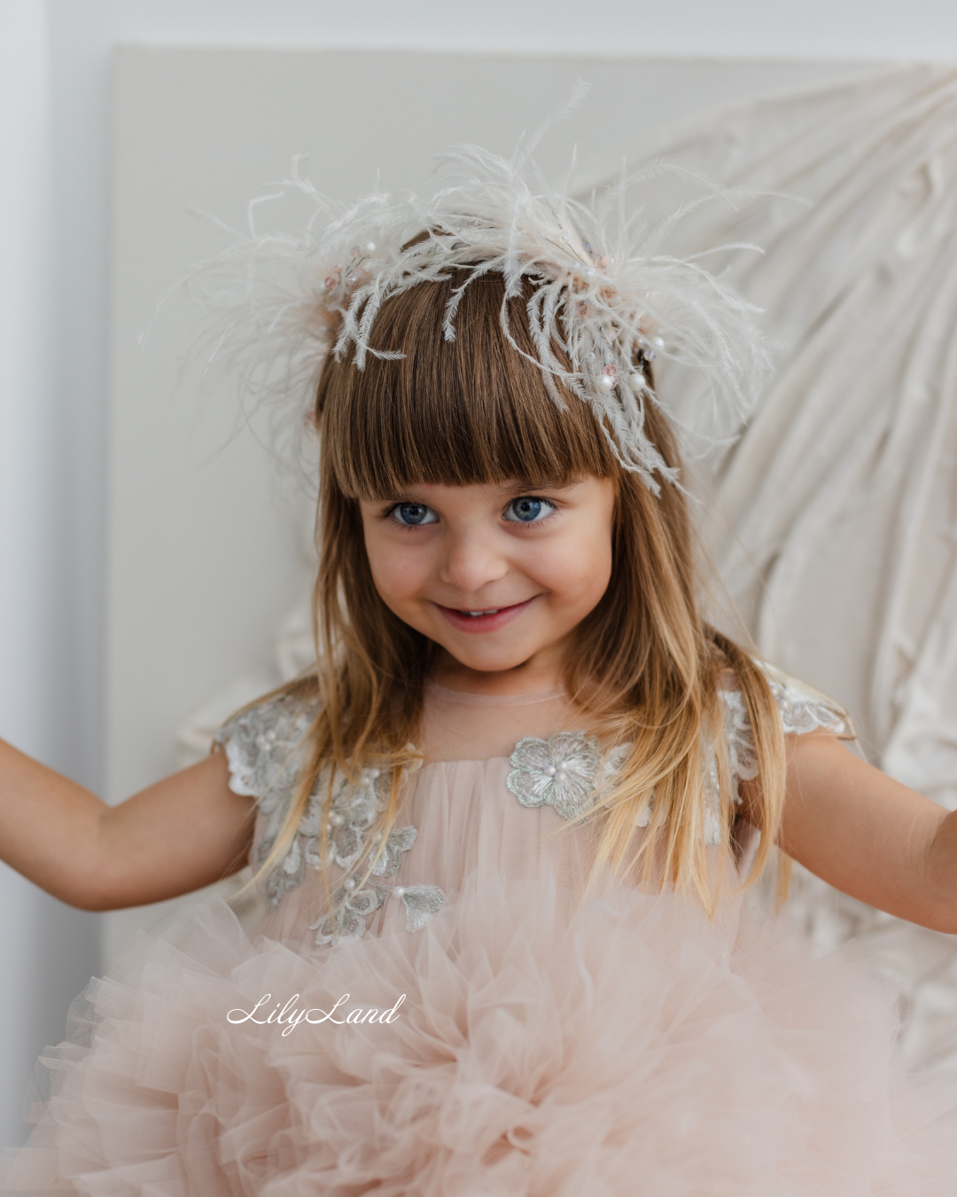 Lel Girl Ruffles Dress in Cappuccino with Flower Lace